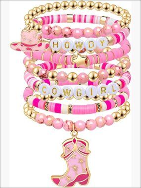 Plastic Stretch Bracelets Set, Stackable Western Cowgirl Beaded Jewelry